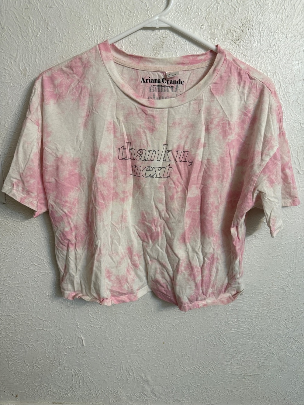 Ariana Grande White & Pink Tie-Dye 'thank u, next' Cropped Tee